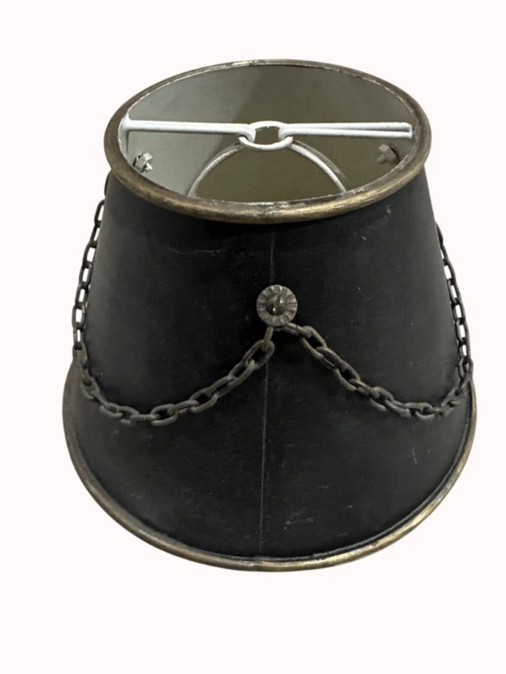 Vintage Small Toleware Metal Black Lamp Shade